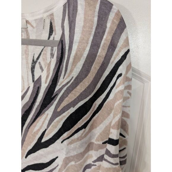 Kinross Linen‎ Sweater women's Large tan black neutral swirls modern lagenlook - Picture 2 of 7